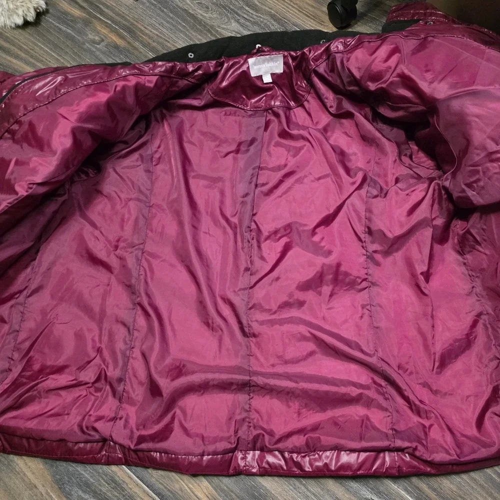 Woman Within Burgundy Down Puffer Coat  Zip Front‎ Collar Size 34W Lined no hood